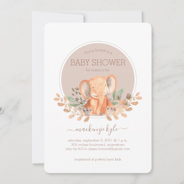 Invitation Watercolor Elephant Boho Safari Baby Shower (Devant)