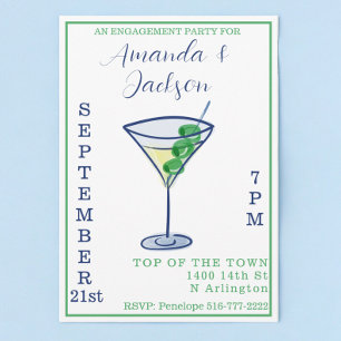Invitation Watercolor Engagement Party Martini Cocktail
