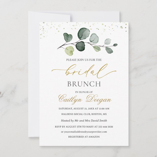 Invitation Watercolor Eucalyptus Foliage Bridal Brunch (Devant)