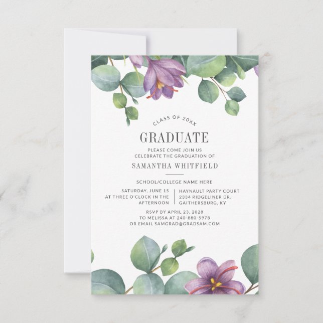 Invitation Watercolor Eucalyptus Graduation 2025 Party (Devant)