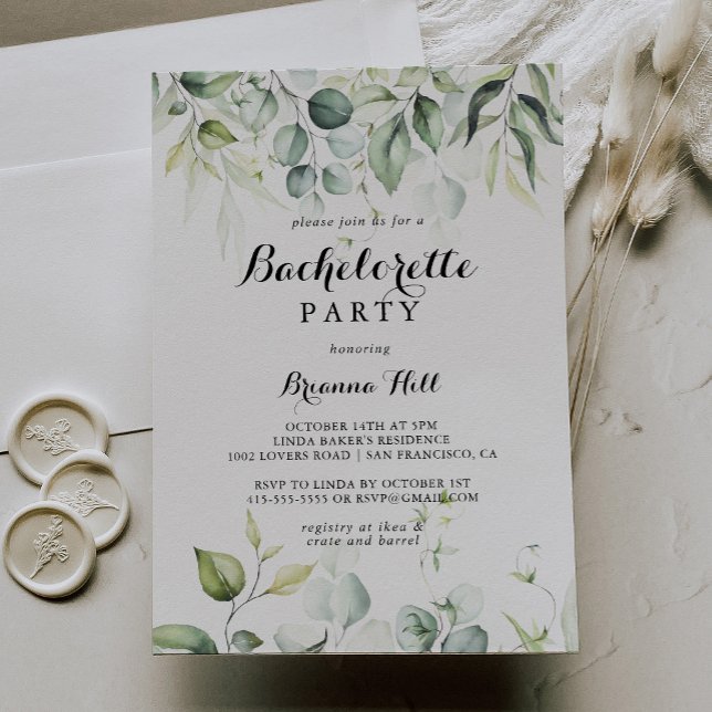 Invitation Watercolor Eucalyptus Green Bachelorette Party (Créateur téléchargé)
