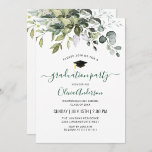 Invitation Watercolor Eucalyptus Green Graduation Party