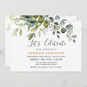 Invitation Watercolor Eucalyptus Green Graduation Party