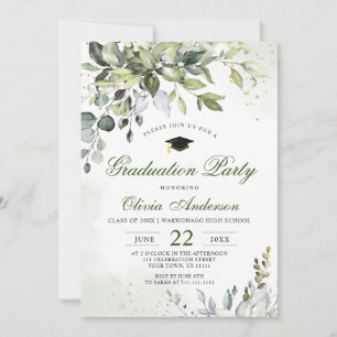 Invitation Watercolor Eucalyptus Green Graduation Party