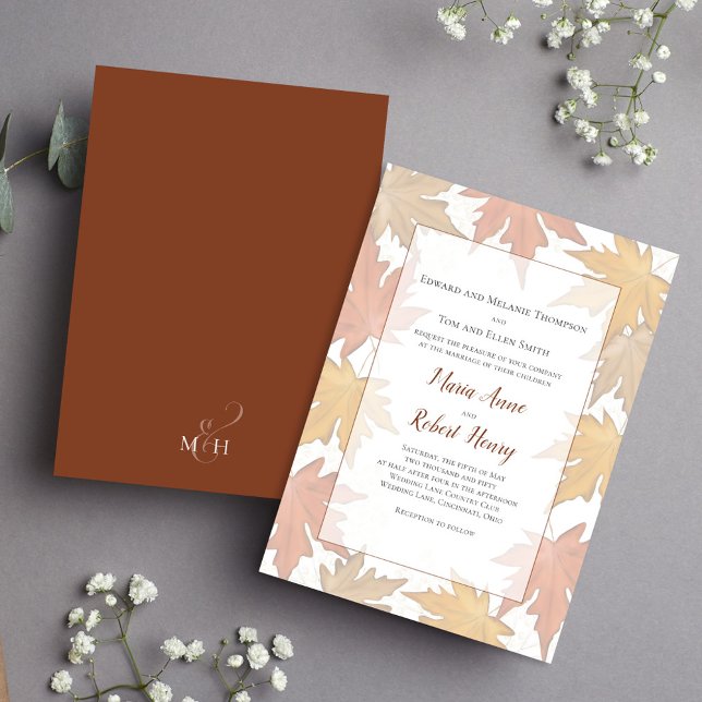 Invitation Watercolor Fall laisse un mariage élégant (Elegant watercolor fall leaves custom wedding invitations.)