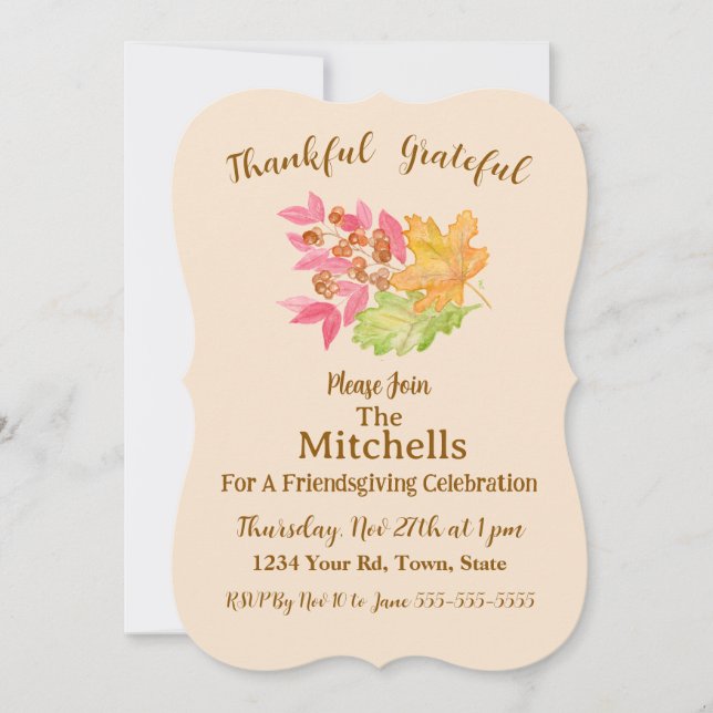 Invitation Watercolor Fall Leaves Berries Friendsgiving  (Devant)