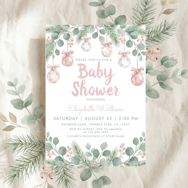 Invitation Watercolor fancy floral bow pink baby shower (Créateur téléchargé)