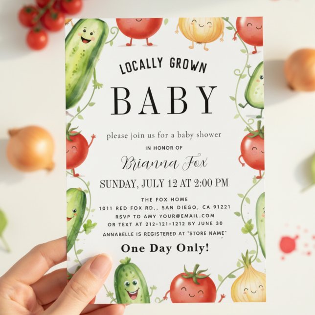 Invitation watercolor Farm Fresh Garden Cute Baby Shower (Créateur téléchargé)