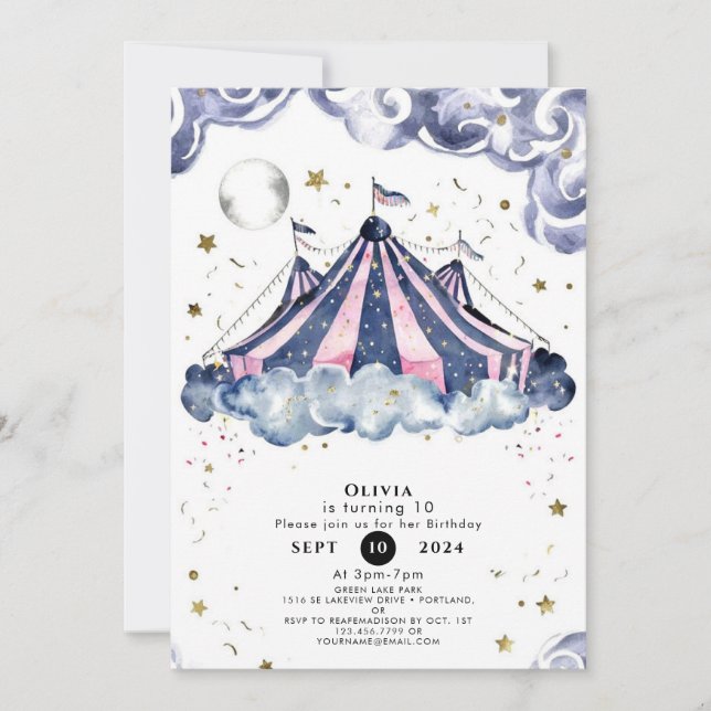 Invitation Watercolor Festival Circus Anniversaire (Devant)