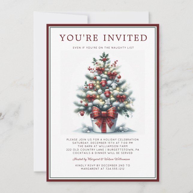 Invitation Watercolor Festive Christmas Tree Holiday Party  (Devant)