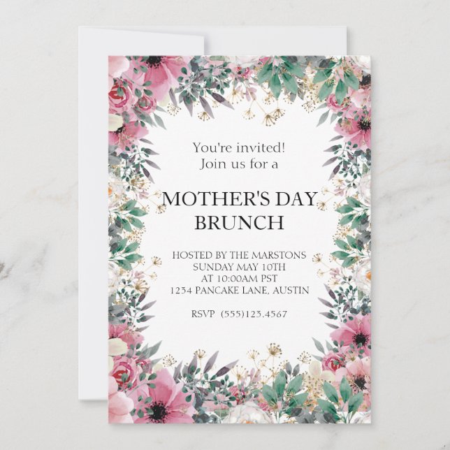 Invitation Watercolor Fête des mères Brunch (Devant)