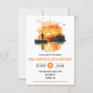 Invitation Watercolor Fishing, Montagnes, Fête d'anniversaire