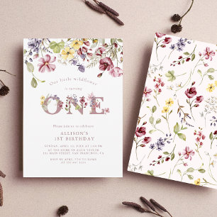 Invitation Watercolor Fleur sauvage 1er anniversaire Mauve Gi