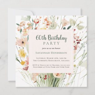 Invitation Watercolor Fleur sauvage 60e fête d'anniversaire