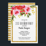 Invitation Watercolor Floral 21e fête de Parties scintillant<br><div class="desc">Le design floral aquarelle dans le coin et vos détails en lettres chic encadrés par une bordure en faux parties scintillant or,  ces invitations de fête d'anniversaire sont parfaits pour tout âge. CORRESPONDANCE d'objets dans notre collection.</div>