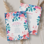 Invitation Watercolor Floral 30th Birthday Program Menu<br><div class="desc">Célébrez en style avec notre programme de fête d'anniversaire 30e,  brillant et audacieux   Menu. Tourner trente avec notre étonnante aquarelle fleurie Programme en bleu et rose. Commandez maintenant et faites de votre trentième anniversaire un souvenir inoubliable !</div>