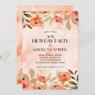 Invitation Watercolor Floral 50e fête d'anniversaire