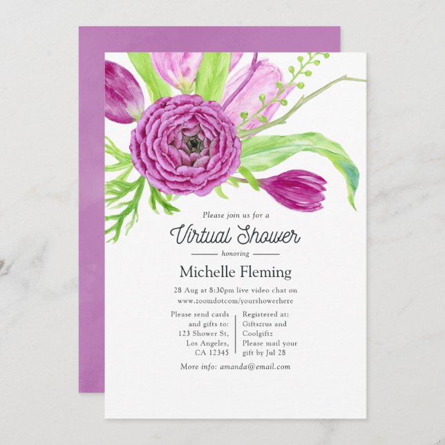 Invitation Watercolor Floral Baby shower virtuel (Devant / Derrière)