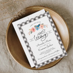 Invitation Watercolor Floral Black Check Casual Wedding<br><div class="desc">A super fun wedding invitation featuring beautiful hand-painted watercolor flowers and brown twigs, the word wedding in a casual hand-lettered font, and all your wedding details framed by a black and white checked border. Perfect for a spring, summer or fall wedding - outdoor garden wedding, backyard wedding, rustic barn, park...</div>