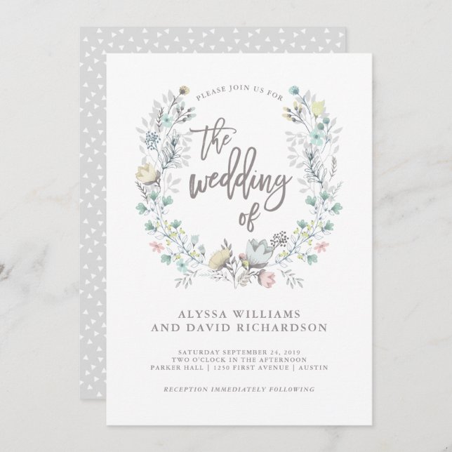 Invitation Watercolor Floral Botanique Wreath | MARIAGE (Devant / Derrière)