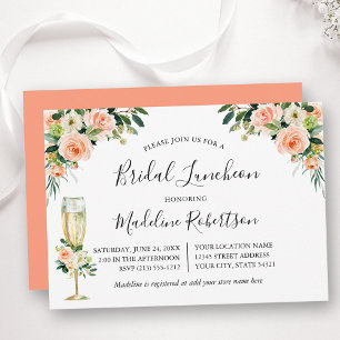 Invitation Watercolor Floral Calligraphie Coral Bridal Lunch