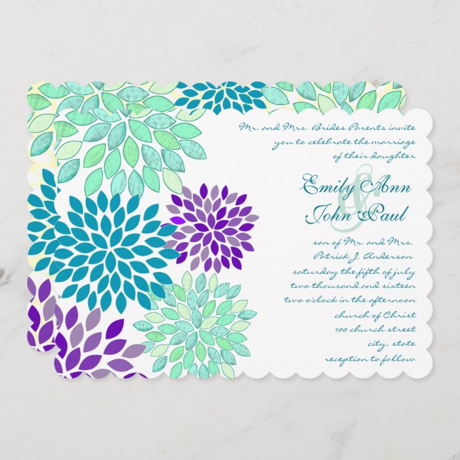 Invitation Watercolor Floral Chrysanthemum Mariage Invite (Devant / Derrière)