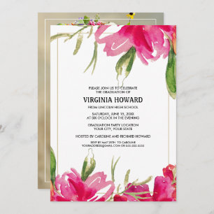 Invitation Watercolor Floral Custom Photo Graduation Party