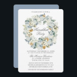 Invitation Watercolor Floral Dusty Blue Hanoukka Party<br><div class="desc">Elégante Aquarelle Hiver Floral Wreath Hanoukka Party Invitation. Comprend de belles fleurs d'anémones blanches,  le feuillage botanique et les cônes de pin. Script Argent. Bleu Dusty Back.</div>