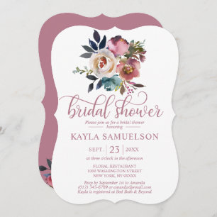 Invitation Watercolor Floral Dusty Mauve Rose Bridal