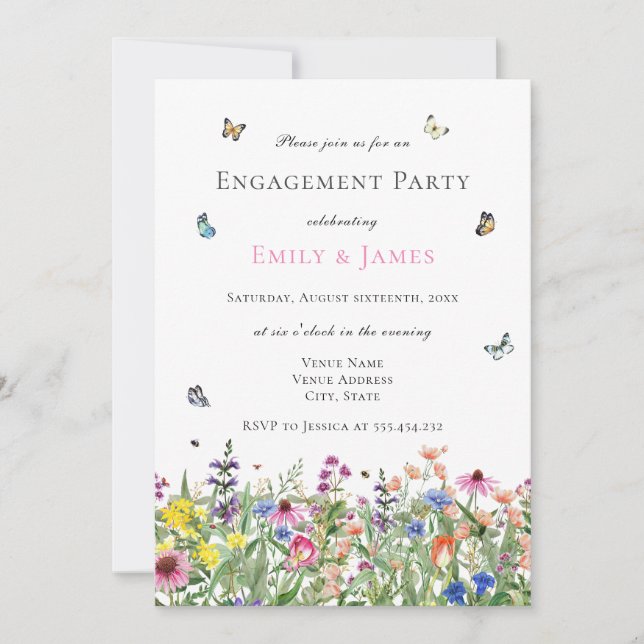 Invitation Watercolor Floral Engagement Party (Devant)
