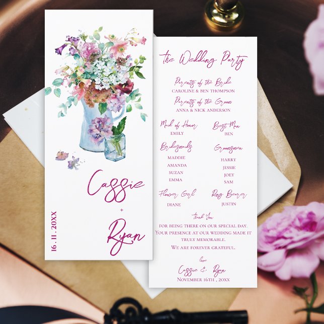 Invitation Watercolor Floral Fleur sauvage Wedding Party Prog (Watercolor Floral Wildflower Wedding Party Program)