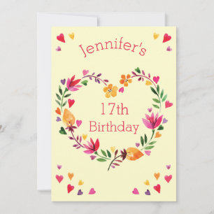 Invitation Watercolor Floral Heart Wreath Girl 17e anniversai