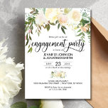 Invitation Watercolor Floral Ivory Engagement Party 3.5"x5"<br><div class="desc">*** SIZE is 3.5"x5" - other sizes available *** Simply elegant floral rustic bouquet design in hand painted watercolor (watercolour) green greenery, blush pink, beige, champagne, cream, vanilla, peach, white flower roses / peony on white background and black letters. Delicate engagement party invitations for that spring or summer theme. Back...</div>