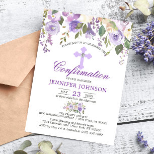 Invitation Watercolor Floral Lavender Purple Confirmation