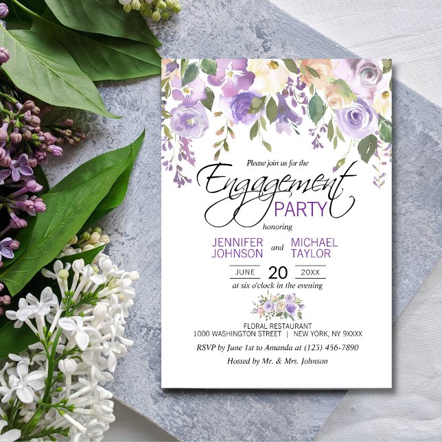 Invitation Watercolor Floral Lavender Purple ENGAGEMENT PARTI (Créateur téléchargé)