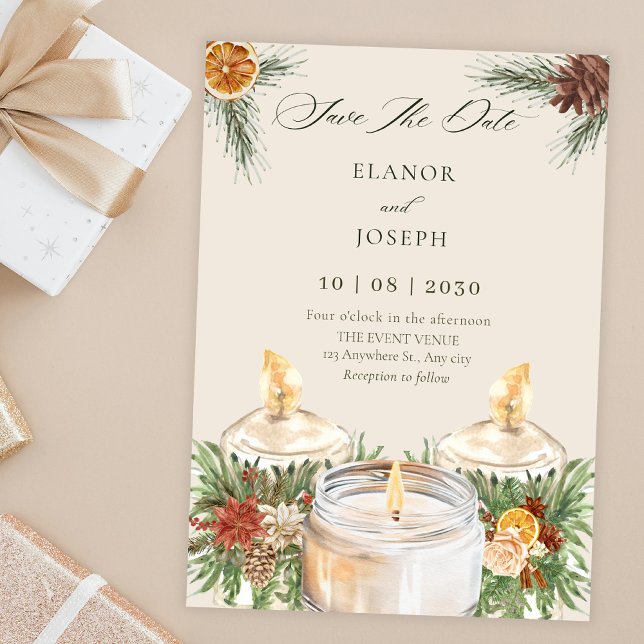Invitation Watercolor floral leaves candles wedding christmas (Créateur téléchargé)