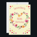 Invitation Watercolor Floral Love Heart Wreath 60th Birthday<br><div class="desc">Aquarelle fleurie pour les femmes de 60e anniversaire invitations pour les femmes qui ont 60 / 60 ans. Elégant, personnalisé, coloré aquarelle peint les coeurs floraux de la couronne, avec de belles, modernes, contemporaines, colorées, roses, oranges, violets, jaunes et vertes illustrations d'art vectoriel stylisé des fleurs tropicales abstraites et des...</div>