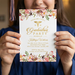 Invitation Watercolor Floral Nurse Graduate Photo Graduation