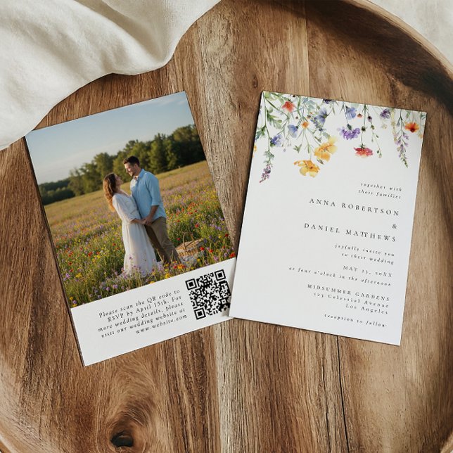 Invitation Watercolor Floral QR Code Photo Wedding (Créateur téléchargé)
