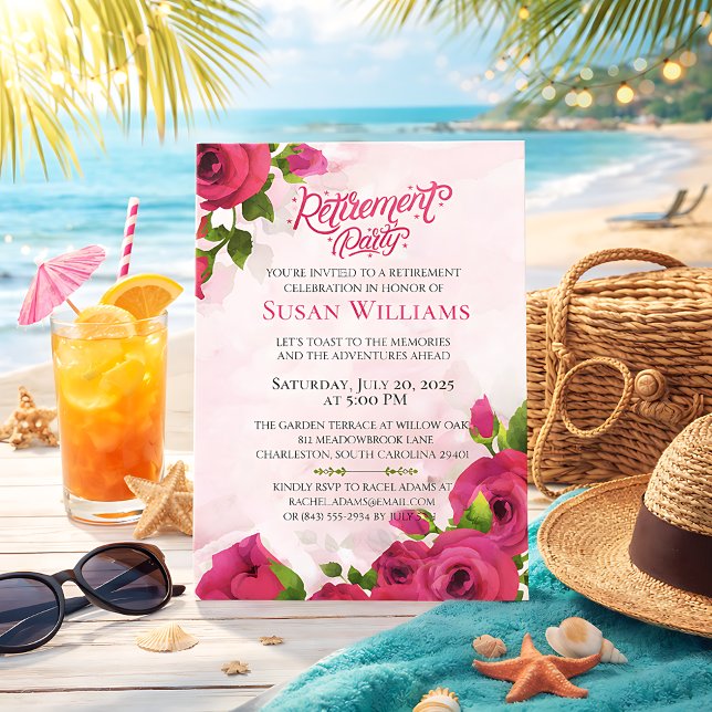Invitation Watercolor Floral Rose Retirement Celebration (Créateur téléchargé)