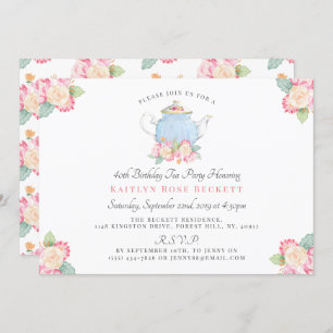 Invitation Watercolor Floral Tea Party Anniversaire
