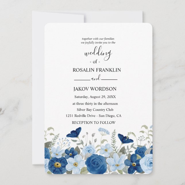 Invitation watercolor floral wedding (Devant)