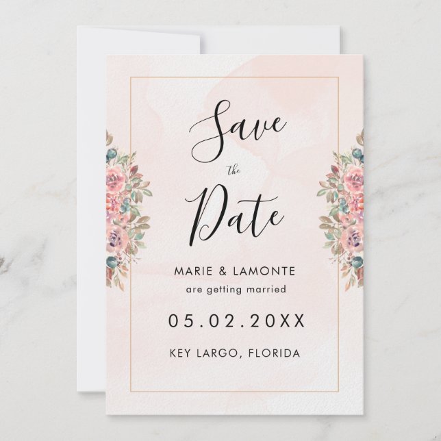 Invitation Watercolor Floral Wedding Enregistrer La Date (Devant)