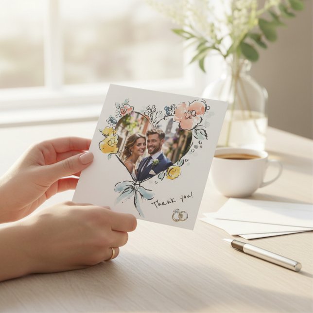 Invitation Watercolor Floral Wedding Photo Thank You card  (Créateur téléchargé)