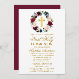 Invitation Watercolor Floral Wreath Bourgogne Première commun