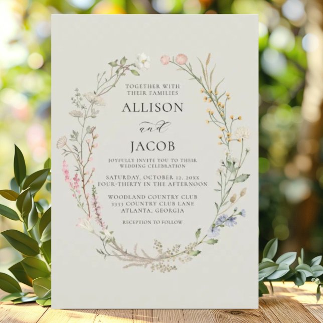 Invitation Watercolor Floral Wreath Sage Green Wedding (Créateur téléchargé)