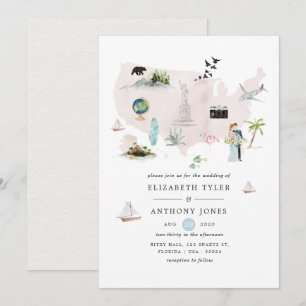 Invitation Watercolor Florida USA Destination Wedding