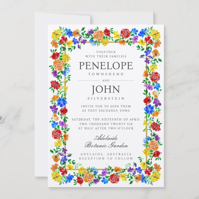 Invitation Watercolor Flower Botanical Garden Rainbow Wedding (Devant)