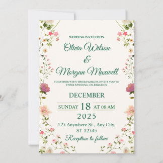 Invitation Watercolor Flower Event Card with Custom Text