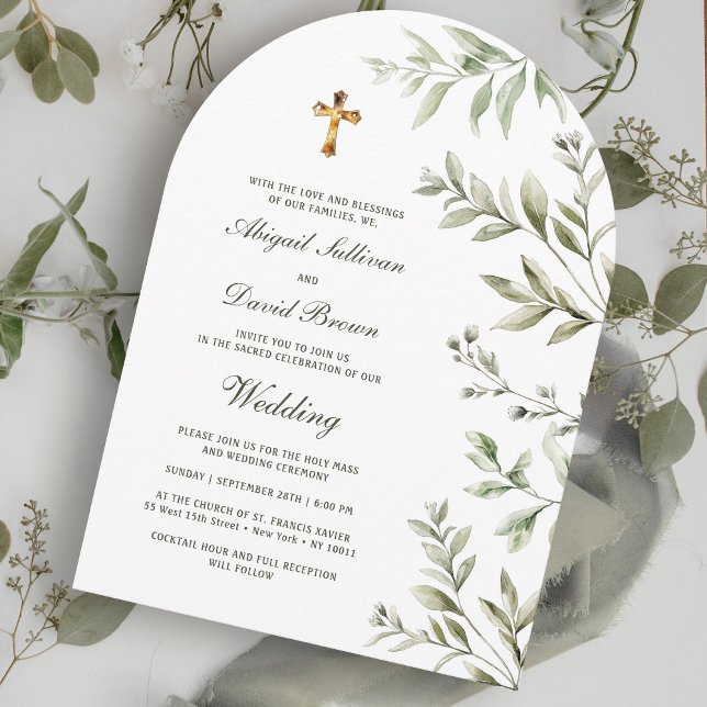 Invitation Watercolor Foliage Arch Religious Wedding (Créateur téléchargé)